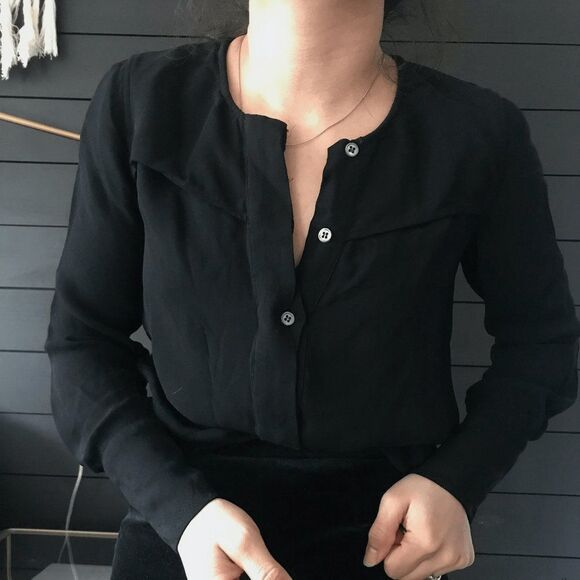 J Crew long sleeve viscose blouse button down black size 2 long sleeve Top party - Picture 3 of 10